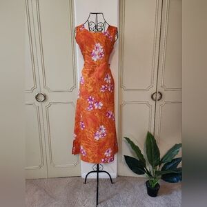 Vintage Looking Good Orange Hawaiian Print Dress Size Small